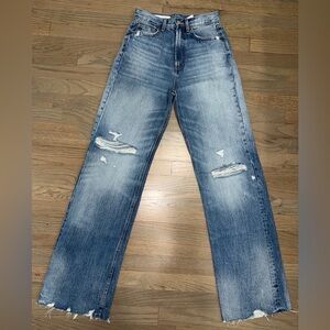 Zara Distressed Blue Wide Leg Women's Jeans